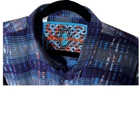 Luchiano Visconti Men's XXL Long Sleeve Button Down Cotton Blend Blue Multi NWT - Picture 6 of 16